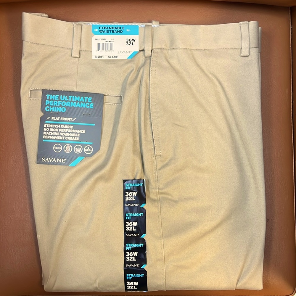 Savane Men’s Performance Chino. 36Wx32L  StraightFit Stretch Waist